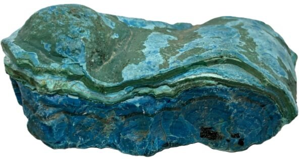 Natural gem silica blue green banded crystal specimen sians emporium Natural gem silica specimen with vivid deep blue turquoise and green layered banding and distinctive natural mineral patterns