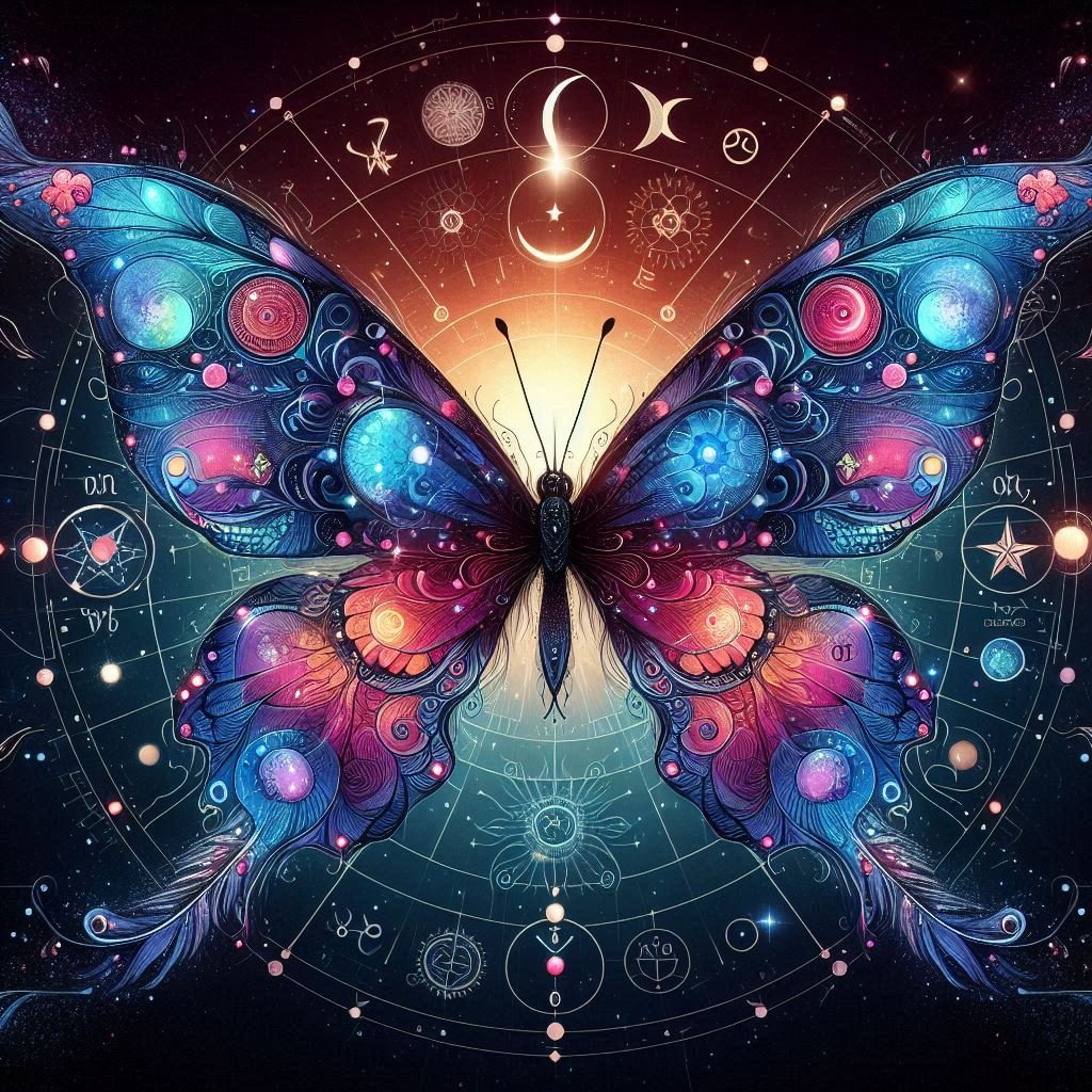 A mystical butterfly with celestial and zodiac themes - Siop Sian A mystical butterfly with celestial and zodiac themes