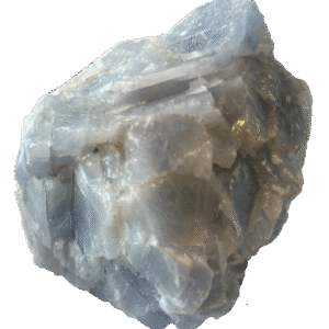 Blue calcite chunk 1 sians emporium Rough natural blue calcite crystal specimen showing soft sky blue colouration and raw crystalline texture