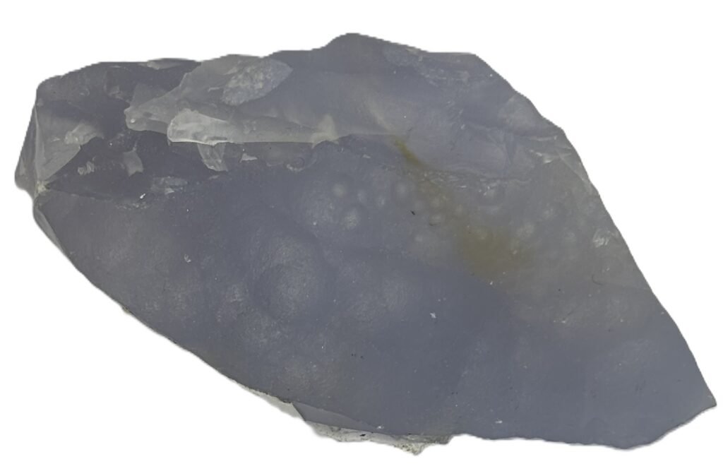 Rough natural blue lace agate freeform specimen featuring soft blue banding and an exposed sparkling druzy quartz crystal in matrix rock