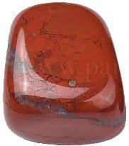 Polished red jasper palm stone showing natural brecciated patterns and white quartz veining for zodiac grounding