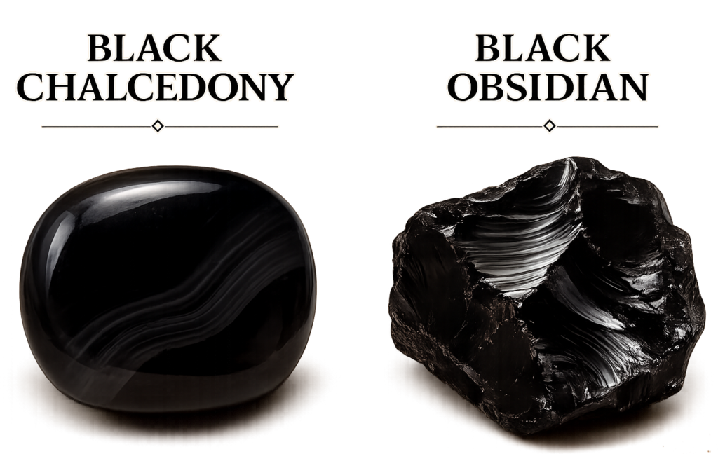 Black chalcedony and black obsidian