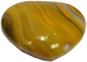Polished tiger's eye gemstone with wavy golden-brown bands.
