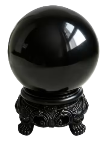 Black glass disc sians emporium Black glass scrying disc displayed on an ornate black resin stand ideal for divination meditation spiritual practice and home altar use