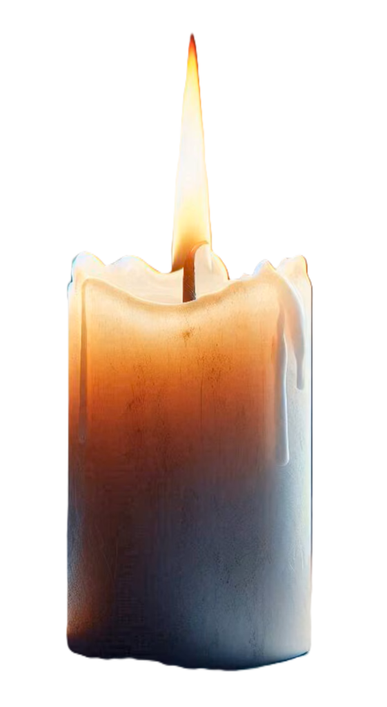 White ritual candle for meditation and spiritual practice sians emporium Lit white pillar candle with a bright flame and natural wax drips used for meditation spiritual rituals spell work prayer and relaxation