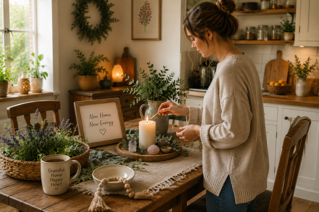 Female lighting candle at kitchen table sians emporium Female lighting candle at kitchen table