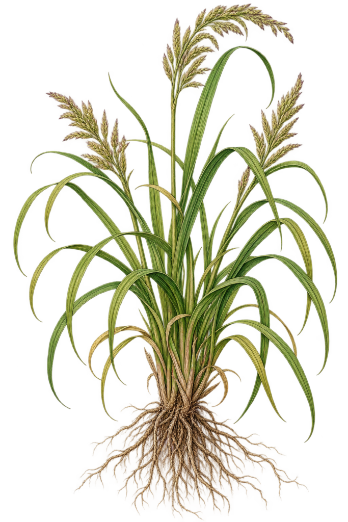 Victorian botanical sweetgrass illustration sians emporium Victorian botanical illustration of sweetgrass hierochloe odorata showing long green leaves flowering seed heads and exposed bare roots